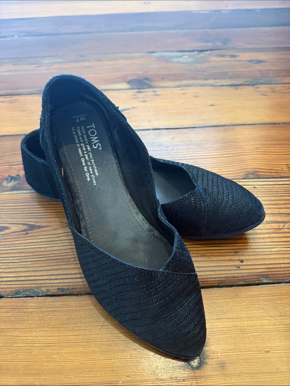 Toms Black Textured Slip-On Flats